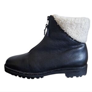 Cole Haan Black Leather Shearling Lined Winter Ankle Boots Zip Front Sz 8.5B